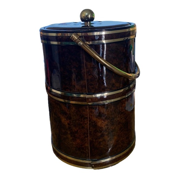 Vintage Shelton Ware Faux Burl & Gold Color Ice Champagne Bucket NYC A Towle Co. - Picture 4 of 10